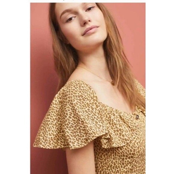 Anthropologie Bolano Dress Leopard Print Romantic Ruffle Shoulder Dress Size 22 - Picture 10 of 12